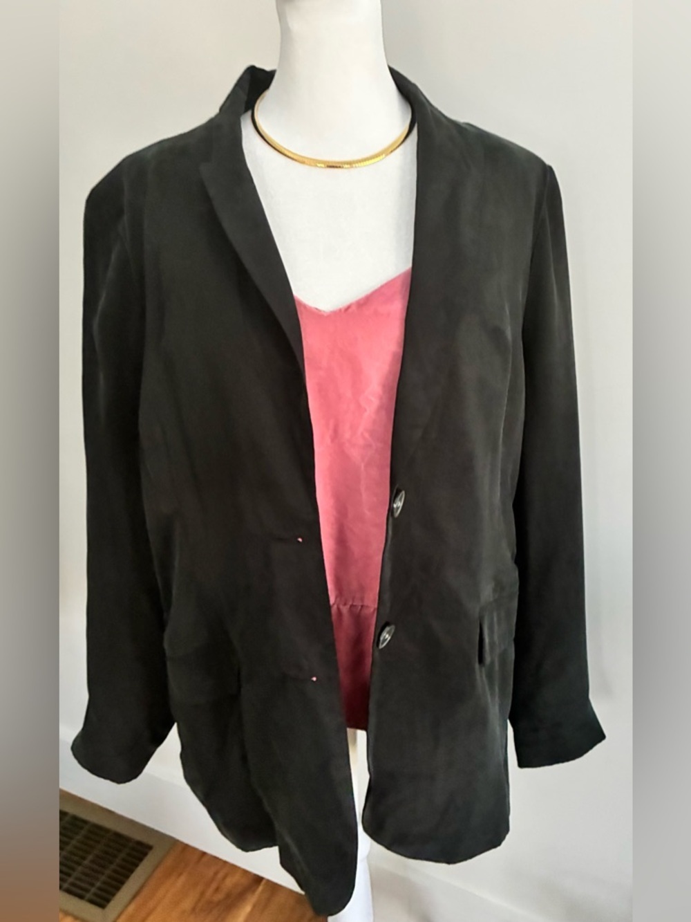 J.Crew Cupro jacket silk like black 90s blazer women 12 - Picture 5 of 9